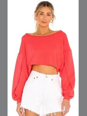 Free People We The Free Camden Cropped Sweatshirt Coral Orange Women’s Size L